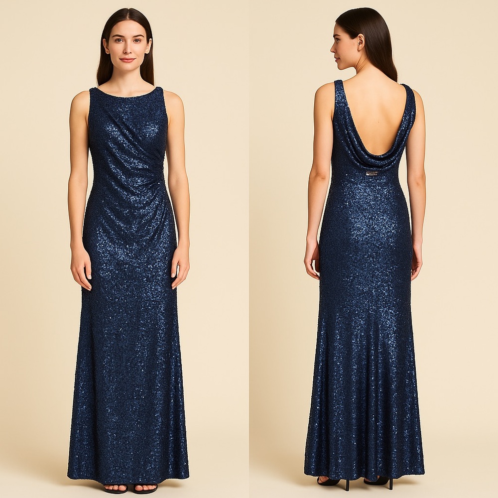 Adrianna Papell Midnight Blue Backless Dress